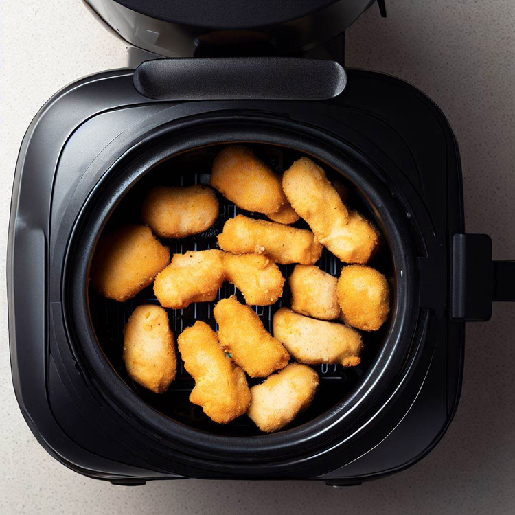 Golden Chick-Fil-A nuggets perfectly arranged inside an air fryer.