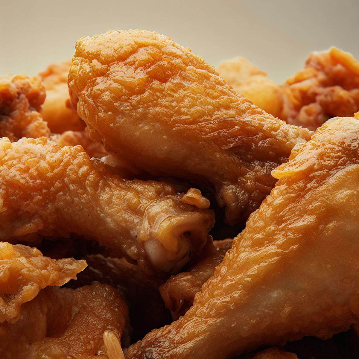 Tantalizing coconut-fried chicken pieces, golden and crispy, set against a soft focus backdrop.