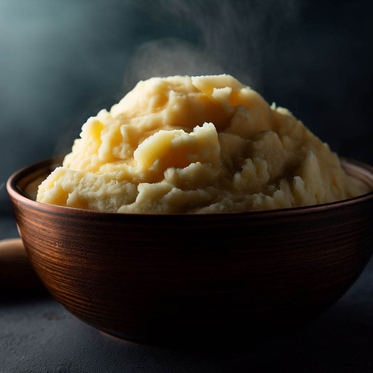 A bowl of freshly made, creamy mashed potatoes.