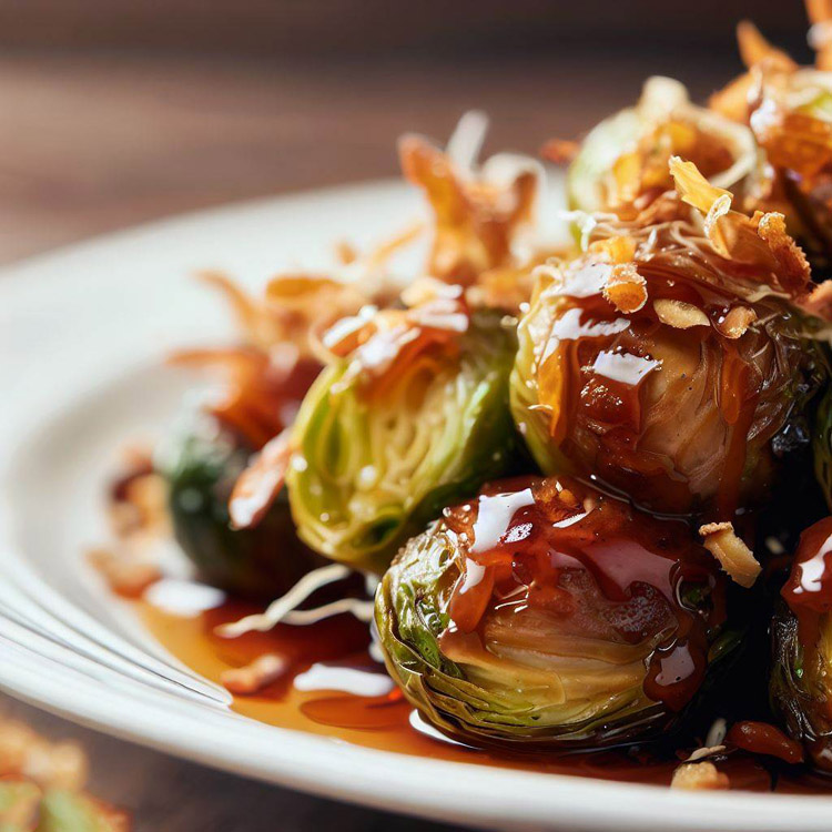 Header image featuring a delicious serving of Red Lobster copycat Brussels sprouts