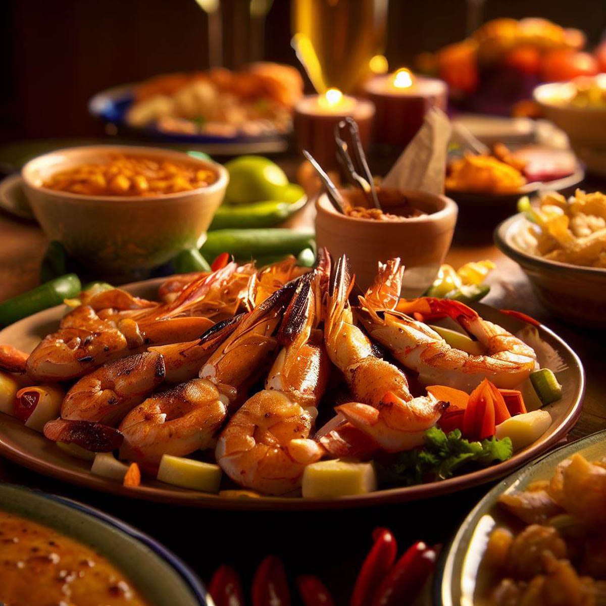 Texas Roadhouse grilled shrimp skewers served as the main course at a dinner party